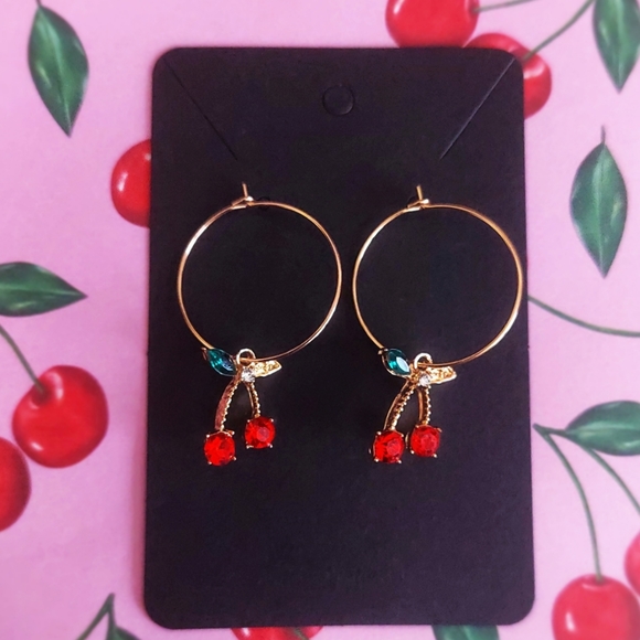 Cherry Hoop Earrings - Picture 2 of 4